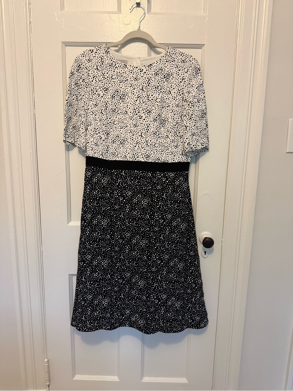 Hobbs Black and White Polka Dot Two-Tone Dress